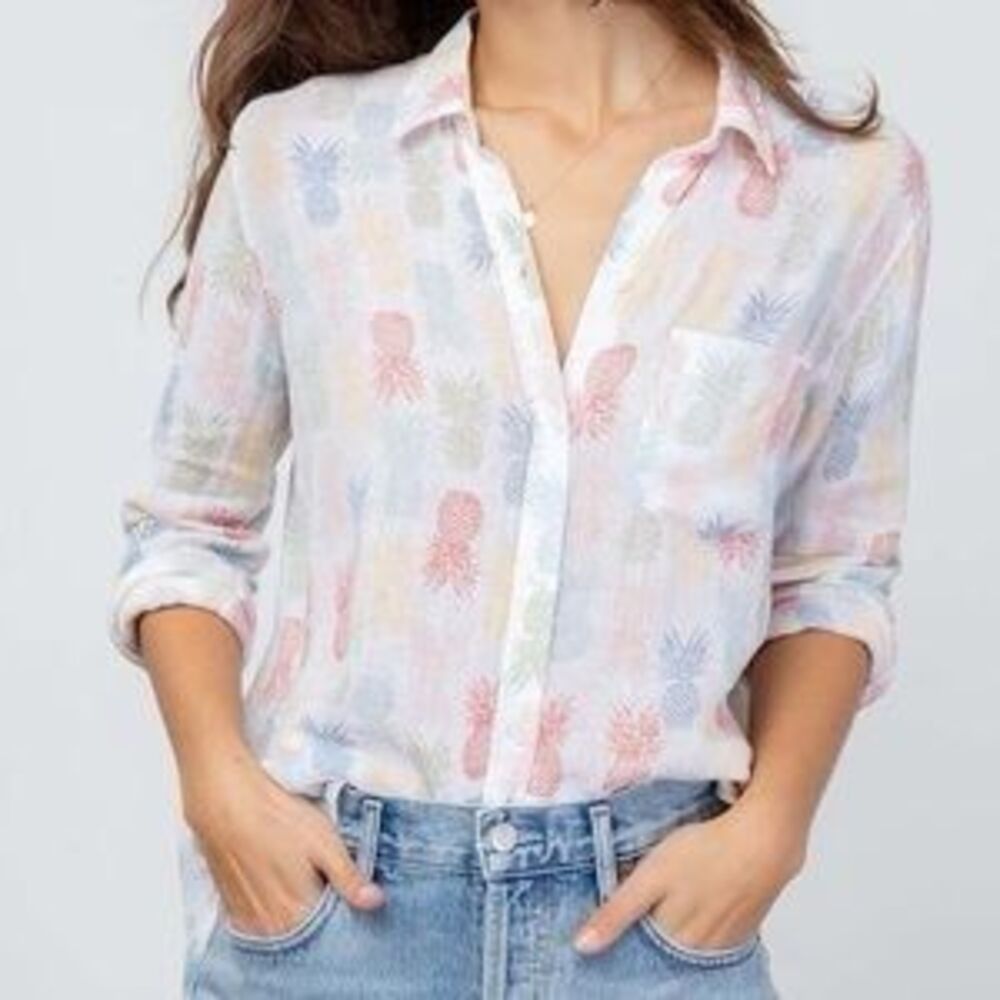Rails Charli Rainbow Pinas Linen-Blend Button-Down Shirt Small